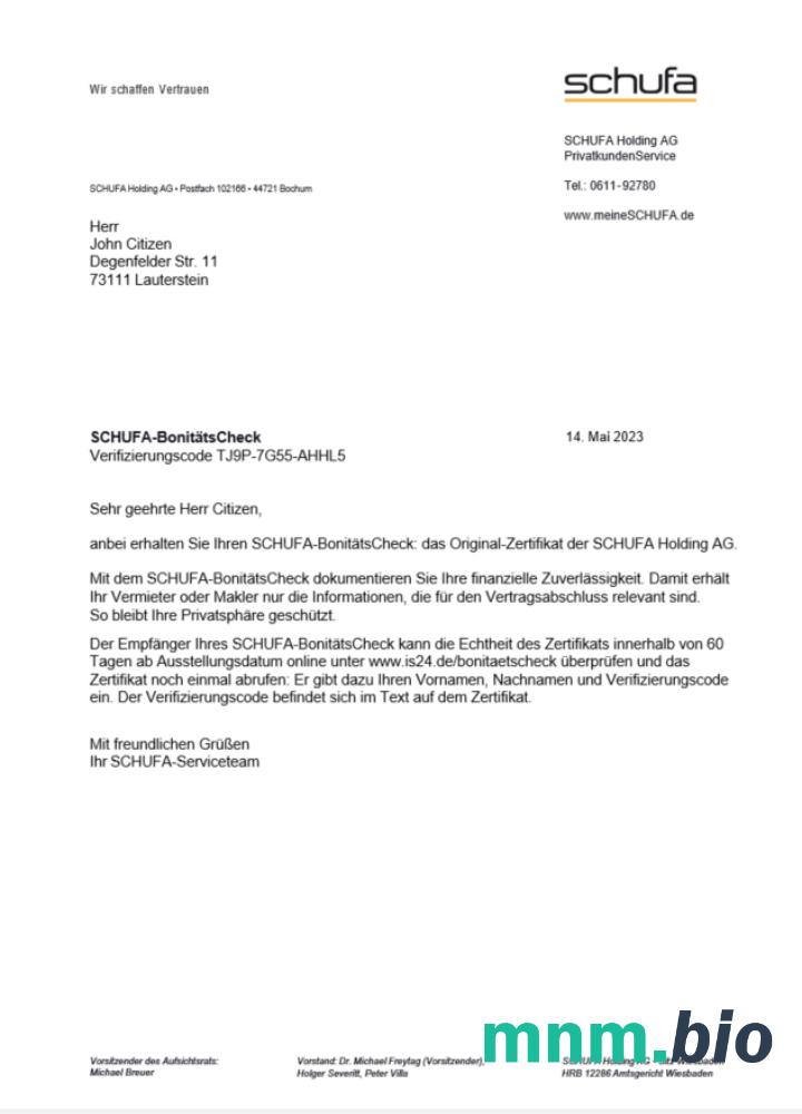 Niemcy Schufa rachunek za media Word i PDF szablon scr